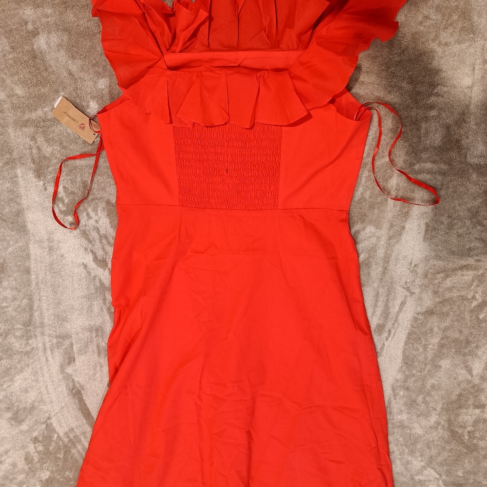 Long red non-stretch dress for going out